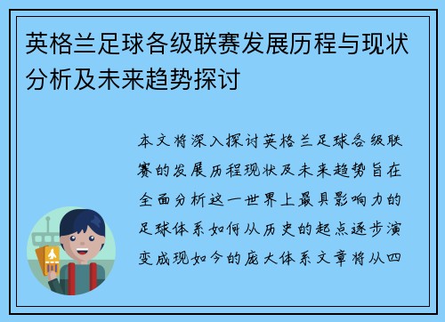 英格兰足球各级联赛发展历程与现状分析及未来趋势探讨